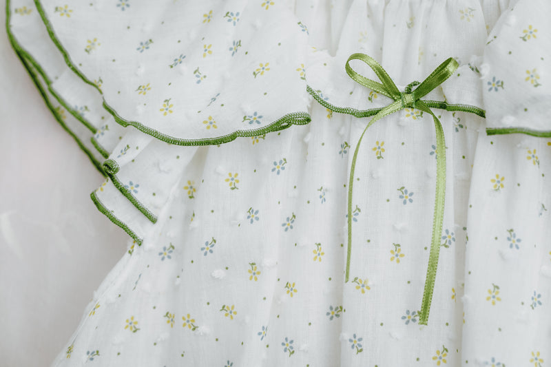 AMELIA GIRLS’ COTTON PYJAMA SET GREEN FLOWERS