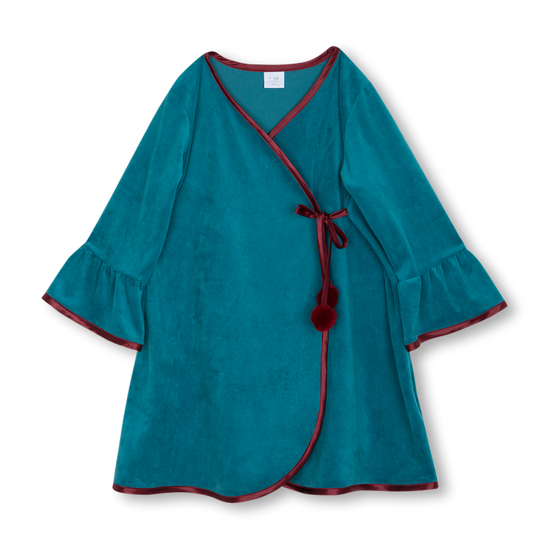 Charming deep emerald Agnia robe keeps your kids cozy and comfortable - AMIKI Children