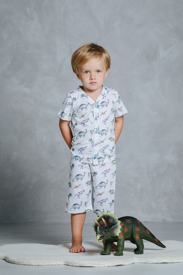 Short-sleeved boys' pyjama set Walter with dinosaur print
