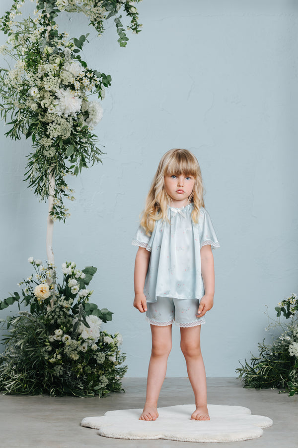 Graceful children’s floral blue pyjama set Polina  - silk