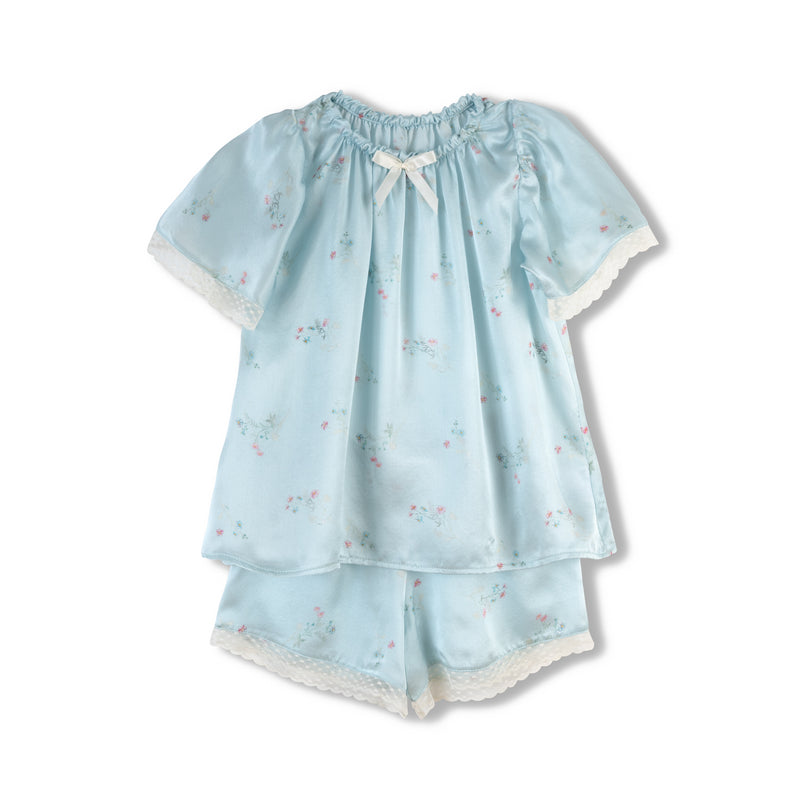 Graceful children’s floral blue pyjama set Polina  - silk
