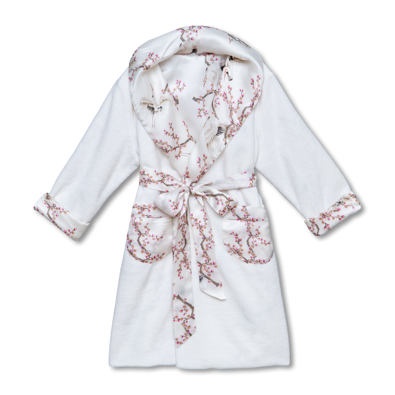 GAIA - GIRLS TERRY DRESSING GOWN IVORY BIRDS